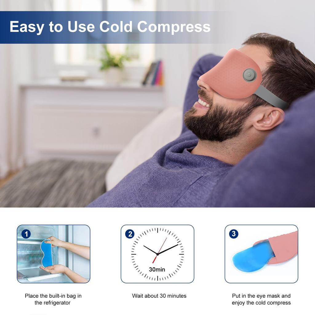 GRAPHENE TIMES Hot Eye Mask Cordless Made of Pure Silk Graphene Heating Hot and Cold Use Cooling Gel Cooling Eye Mask Gel Eye Mask Rechargeable 2