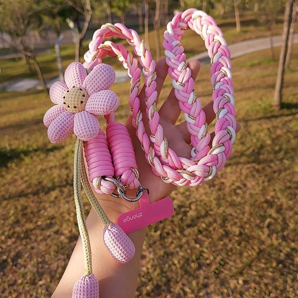 Detachable Flowers Phone Lanyard Crossbody Cell Phone Strap Phone Woven Chain Hanging Ornament
