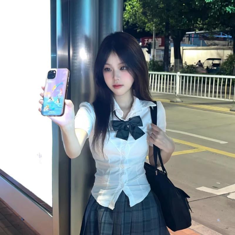 

JK Uniform Waist-Cinching Women s Shirt - Slim College Style for Spring & Autumn XL
