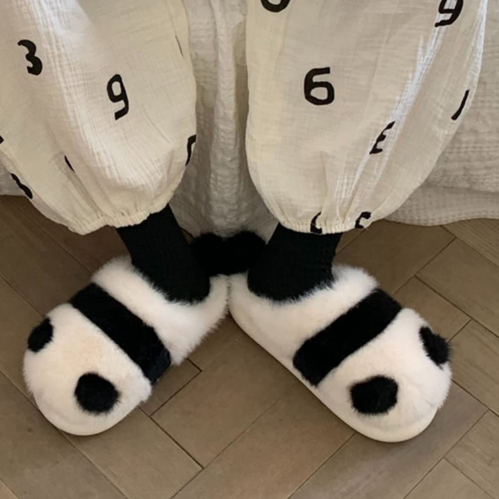YUYAKESHI Cute Panda Winter Room and Comfortable for Indoor Use Sizes Non-Slip Shoes, Fluffy, Warm, Soft, (Ankle Wrap, 24-24.5cm)