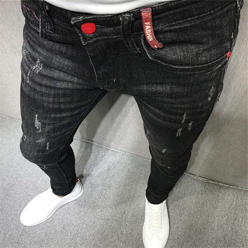 Men's Slim Black Versatile Jeans - Trendy Korean Elastic Fit for Autumn/Winter