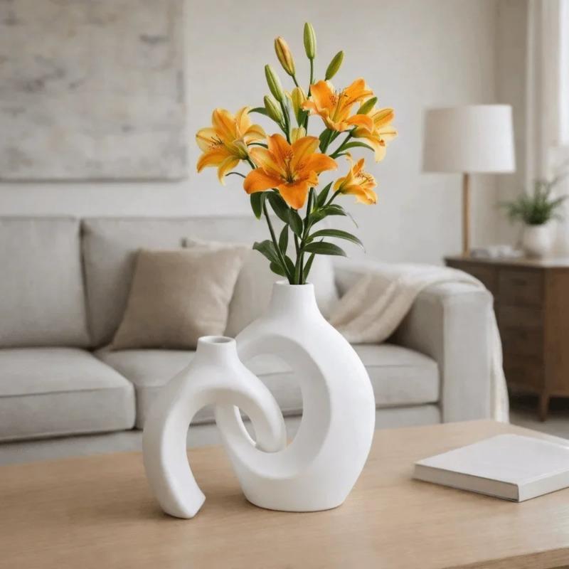 2026 Latest Models Home Decor Minimalist Imitation Ceramic Vase Modern Removable Hollow Nordic Vase Plastic Vase Set Bedhead