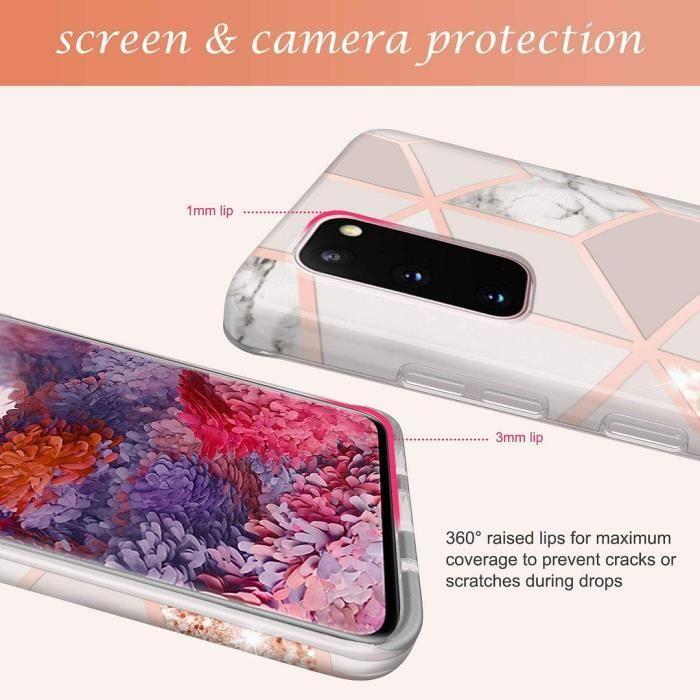 Case + 2 Tempered Glasses for Samsung Galaxy S20 FE, Slim Flexible Shockproof Pink Marble Pattern