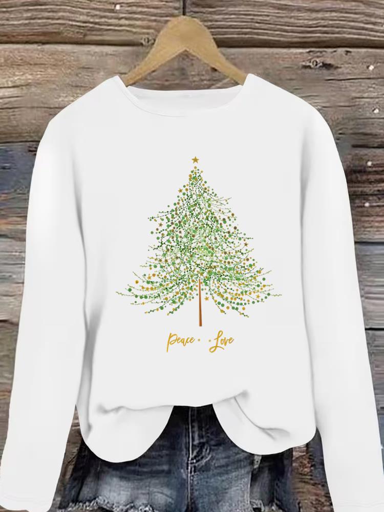 (Asian Size) style tree 90s Christmas new year Graphic Tee Women autumn winter Casual Fashion Top Clothing Print T Shirt Long Sleeve T-shirts