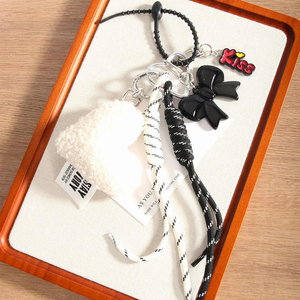 Cross-border new product trend niche design fashionable and simple love bow bag pendant braided rope pendant keychain