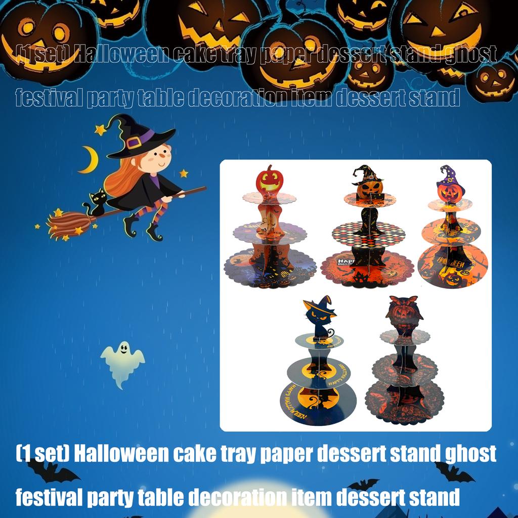 Halloween Themed Multi Tier Paper Dessert Stand For Spooky Party Tabletop Decoration And Sweet Treats Display