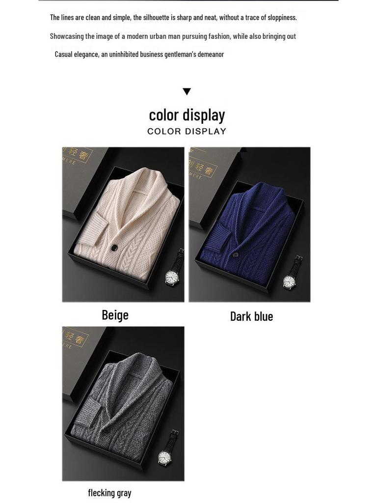 Herren Leichter Luxus Woll-Cardigan-Pullover mit Taschen - Herbst/Winter Strickjacke