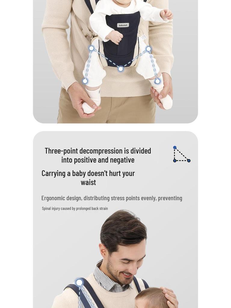 Lightweight 4-Season Baby Carrier with Waist Stool - Multifunctional, Two-Way, Hands-Free Design