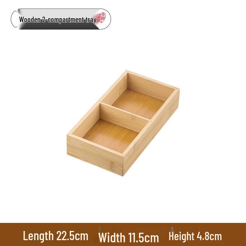Creative Bamboo & Wood Divided Tray for Hot Pot & BBQ Restaurant Two-Grid Single Wood Box