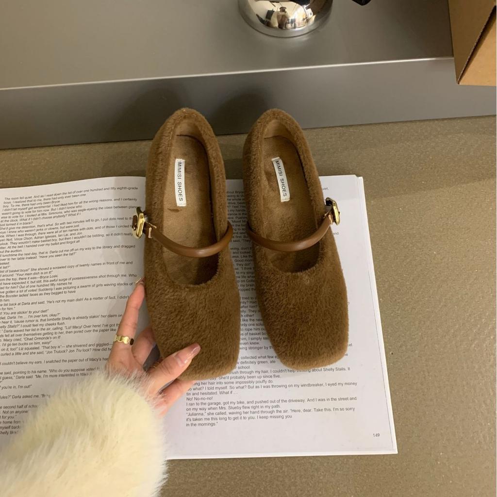 2025 Autumn and Winter New Round Head with Shallow Mouth Inner Slope Heel Mao Mao Warm Women's Single Shoes