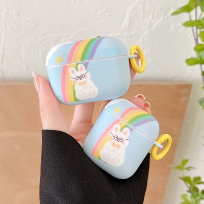 Adesivo Coniglio Arcobaleno Carino Custodia Fredda per Auricolari Per Apple Airpods Pro 3 2 1 Scatola di Ricarica Wireless Bluetooth Cartone Animato Stelle Morbida Capa