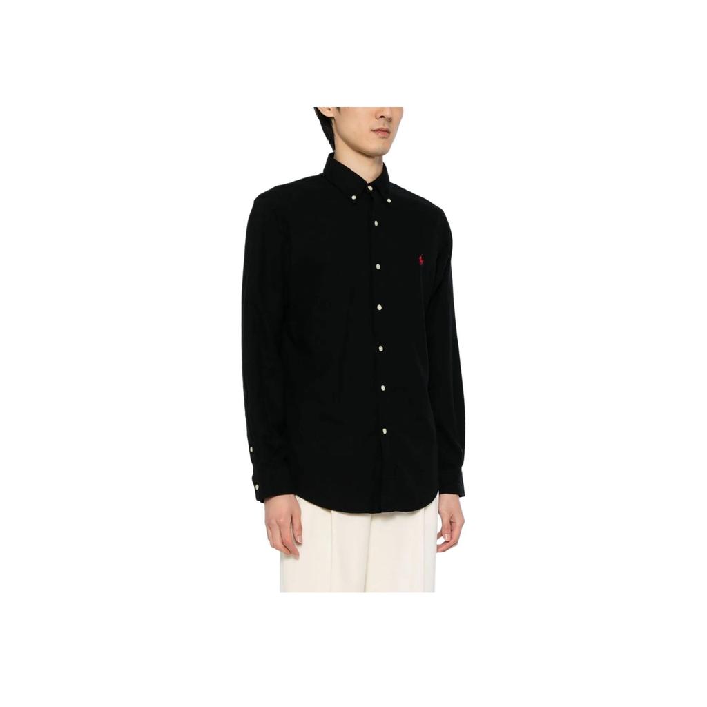 Polo Ralph Lauren Solid Logo Embroidered Pointed Collar Long Sleeve Shirt Men shirts Black 710767906-004