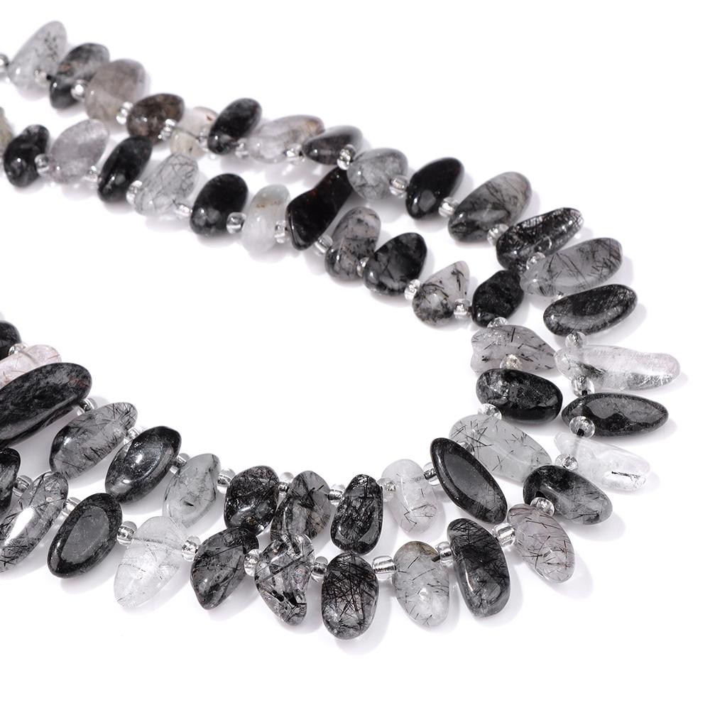 7-16mm Black Natural Rutilated Quartz Bead Irregular Tooth Shape Loose Spacer Crystal Gems Bead For Jewelry Making DIY Accessory