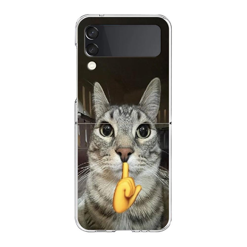 Transparent Phone Case For Samsung Galaxy Z Flip 3 4 5 6 7 Hard Folding PC Z Flip3 Flip4 Cover Funny Animal Cat