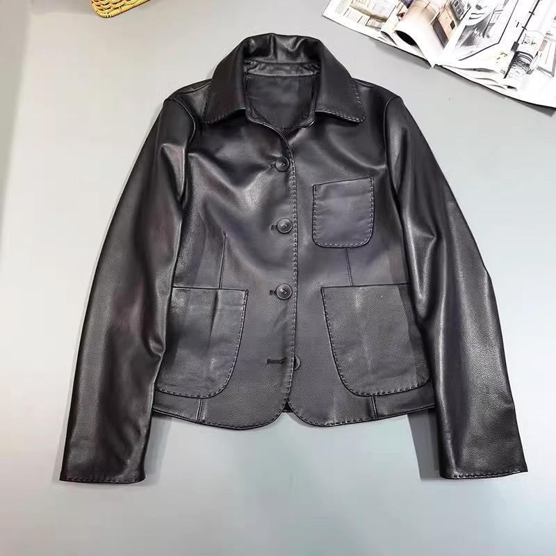 

Куртка из козьей кожи с текстурой рисового зерна, небольшой квадратный воротник, прямой крой, 3 кармана, дизайн Tribute Needle 2025. XXXL (suitable for up to 140 jin) чёрный