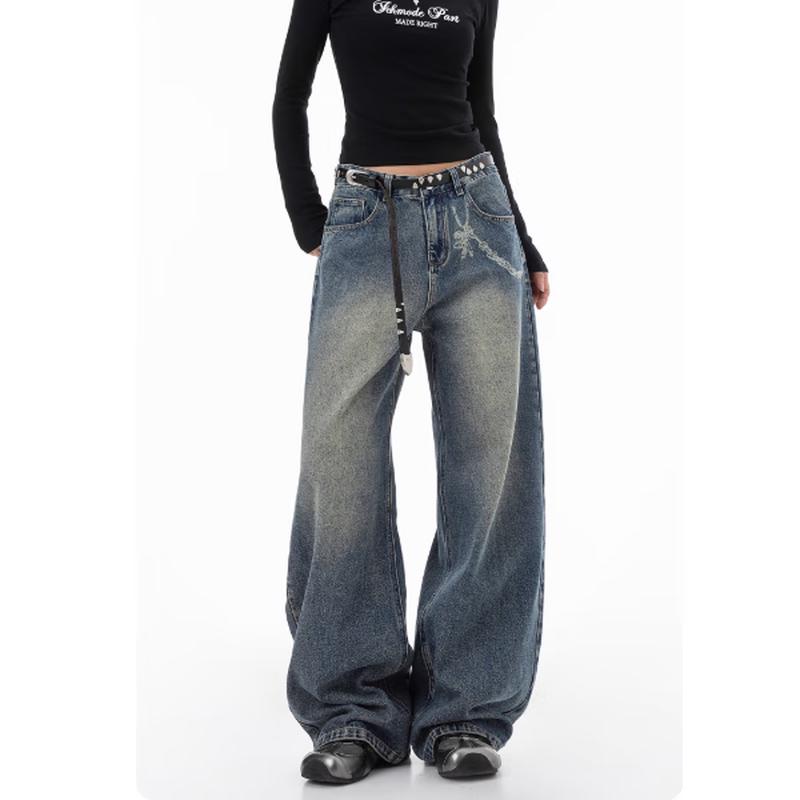 Женские американские ретро джинсы прямого кроя с потертостями ICH MODE S