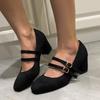 2025 New Shoes Female Buckle Strap Women's High Heels Fashion Round Toe Office and Career Hot Sale Plus Size Solid High Heels