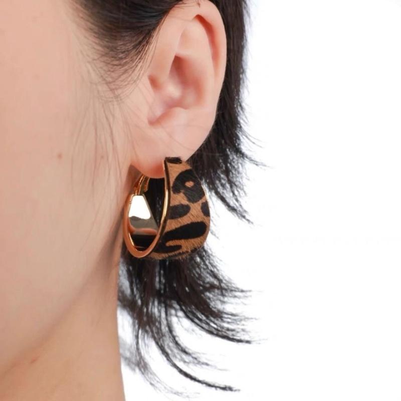 Oversized Retro Leopard Pattern Circular Earrings Artistic Geometric Ear Accessories Statement Jewelry Gift For Her