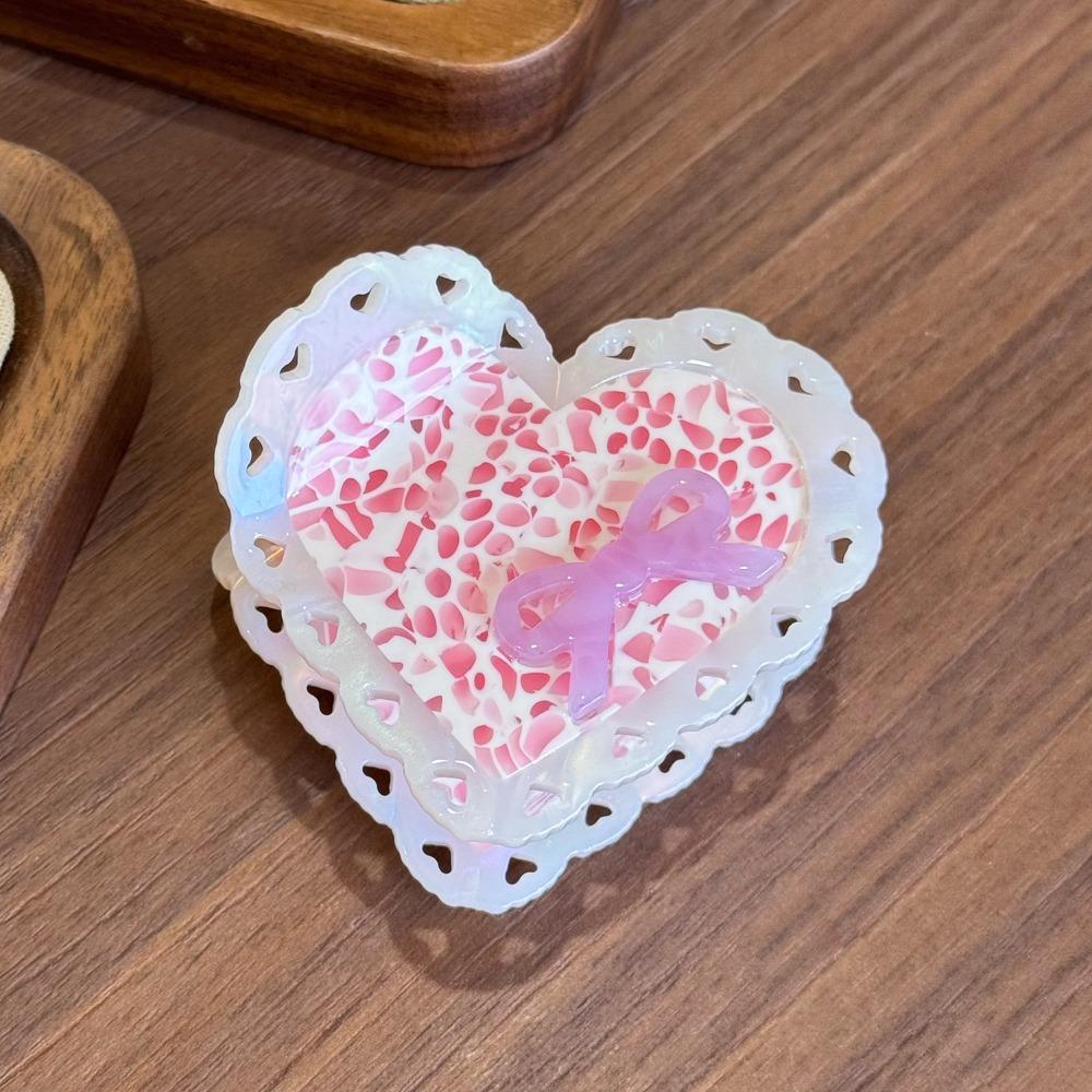 Stripe Heart Shark Clip Elegant Bow Hair Claw Fashion Acetic Acid Hair Claw Girls
