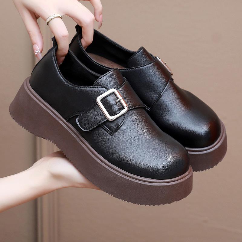 Women's New Fashionable and Comfortable Soft-soled Platform Small Leather Shoes Trend Retro Height Increase One Pedal