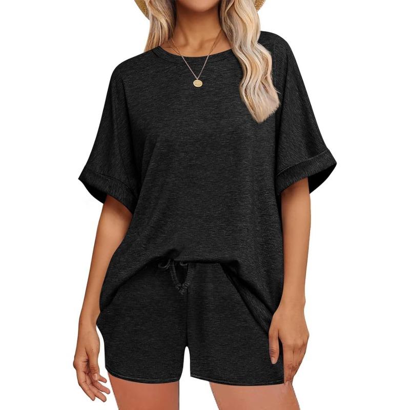 Conjunto Deportivo Casual Transpirable Holgado de Dos Piezas para Mujer Camiseta de Manga Corta y Pantalones Cortos con Cordón