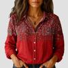 Women Vintage Floral Print V Neck Ruffle Collar Long Sleeve Button Down Blouse With Pockets