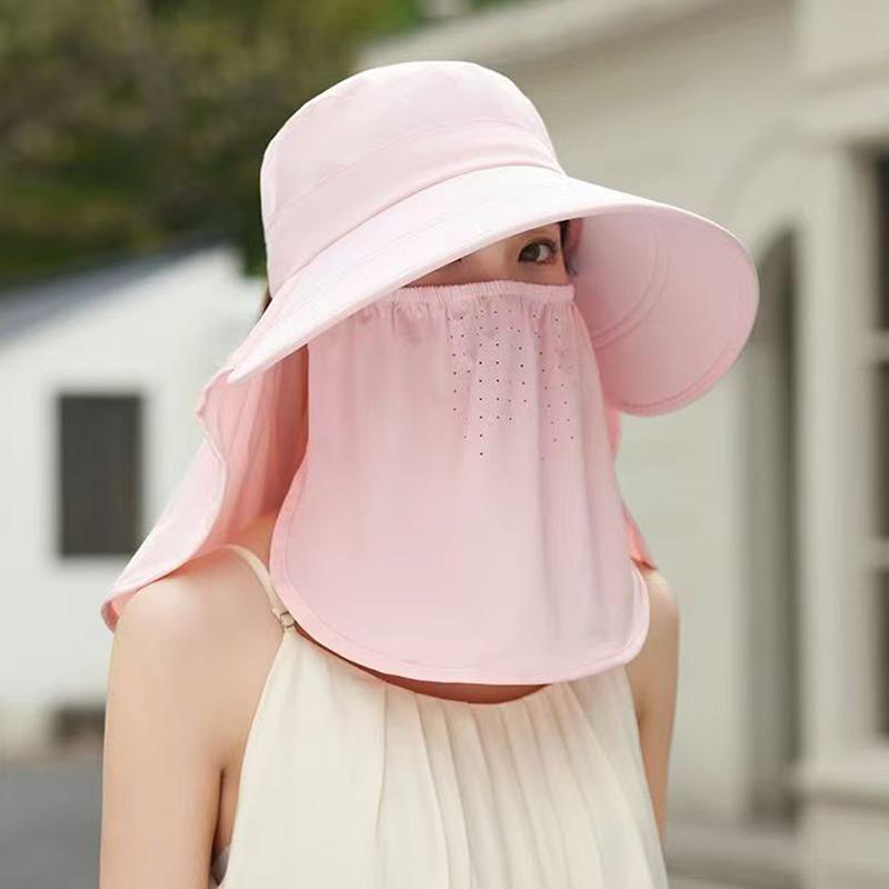 Wide Brim Foldable Shawl Hat Anti Uv Adjustable Integrated Face Mask Fisherman Hat Large Brim Sun Hat Tea Picking Hat Summer