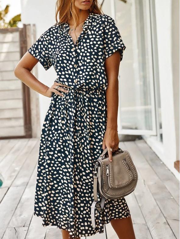 Polka Dot Floral Lace-Up Casual Beach Dress - Women's Long Vacation Style