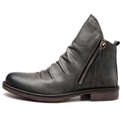 Kurzstiefel mit Motorradleder Lässig Stilvoll und Übergrößen Street Faux Uni Perfekt für Alltag Outdoor Grau X-Cross Herren Reißverschluss an der Seite