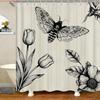 Vintage Moth & Floral Sketch Waterproof Shower Curtain for Bathroom Decor