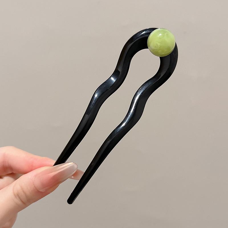 Chinesischer Stil Runde Perle U-förmige Haarnadel Retro Wellenförmige Haarstäbchen für Frauen Acryl Kopf Gewickelte Haare Haarnadel Zubehör