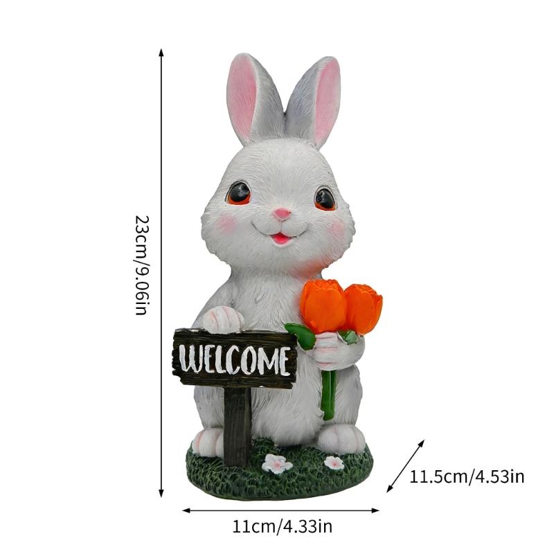 Solar Garden Rabbit Statues Outdoor Bunnies Figurine Decorations for Patios Yard Lawn Ornament Easter Housewarmings Gift