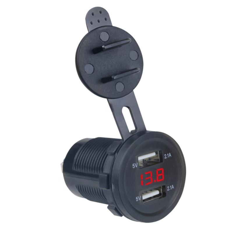 12V-24V Dual USB 2 Port Car Boat Charger Socket Voltage Digital Panel Volt Meter