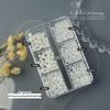 12-Grid High-Gloss Pearl Rice White Nail Art Decorations: 6-Piece Round and Half-Round Mixed Size Set