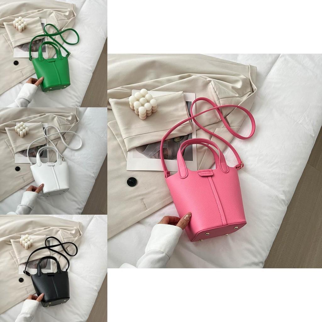Stilvolle Koreanische Mode Damen Eimer Tasche In Schwarz Weiß Grün Und Rosa Farben Für Lässigen Alltagsgebrauch