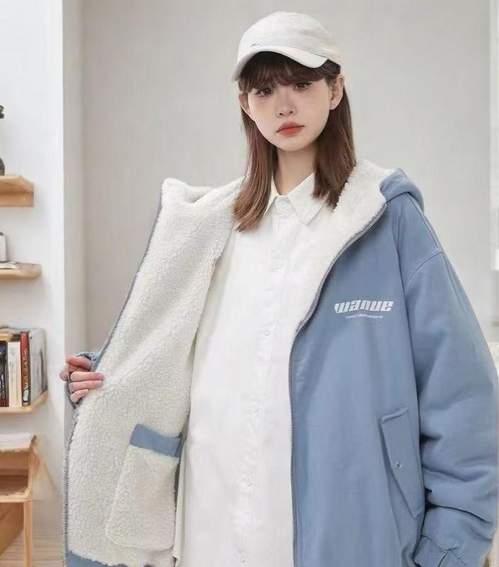 

Зимняя двусторонняя хлопковая куртка синего цвета для женщин, толстая флисовая подкладка, уютная шуба из овчины XXL синий