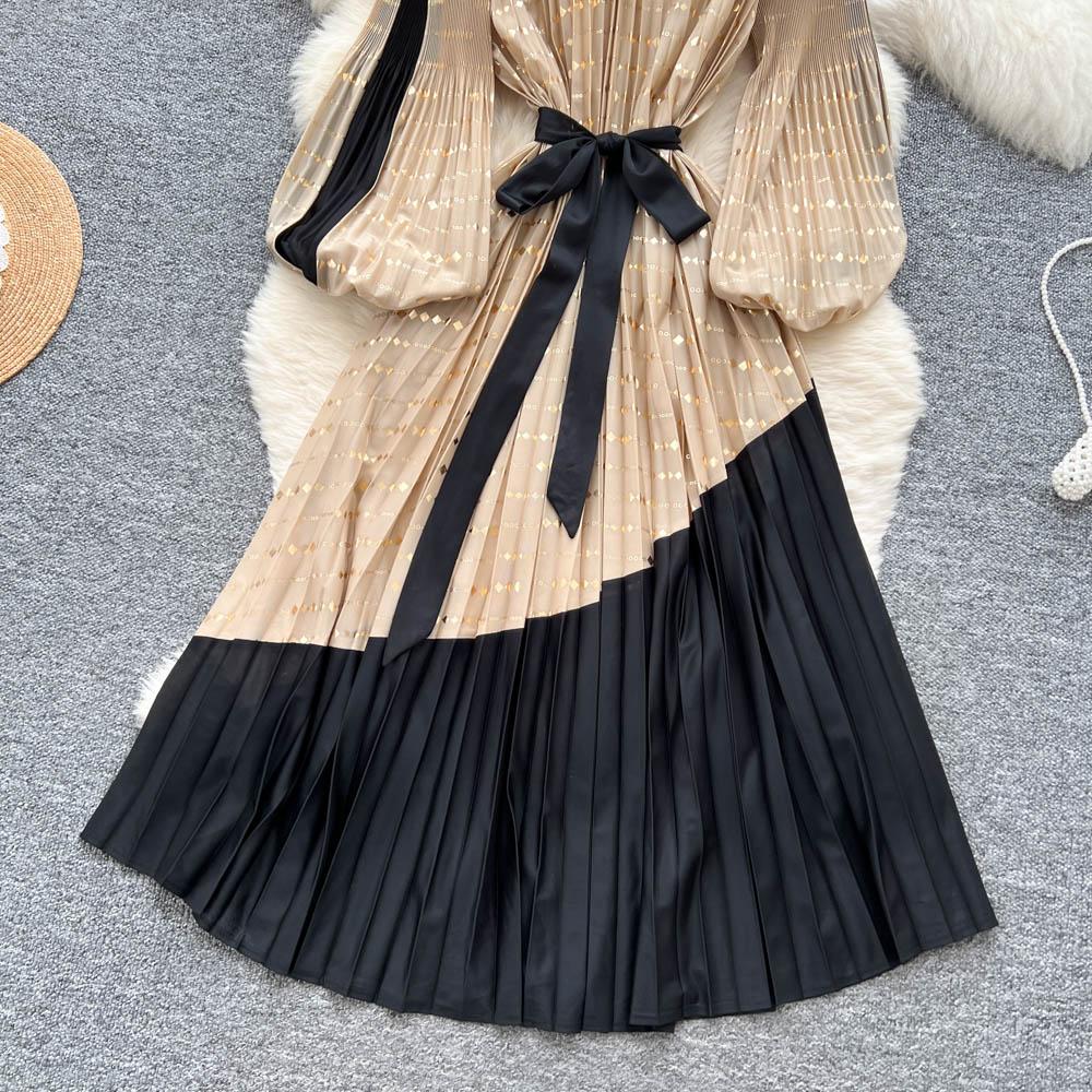 Vintage Elegant Spliced print slim Dress Korean Fashion Long dress hotsweet Women Fashion Dresses