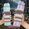 1PC Ethnic Geometric Stripe Woven Print 750ml Color Plastic Sports Water Bottle Leakproof Flip Straw Lid Suitable for Sports Office Home Use