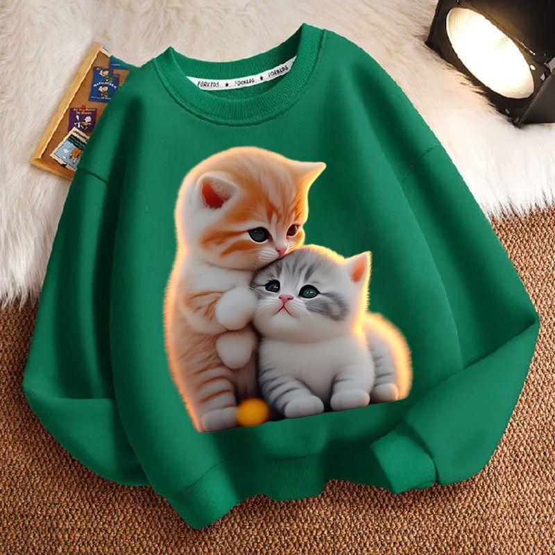 Children's Little Cat Hoodies for Autumn and Winter, Casual Long-sleeved Hoodies for Boys and Girls