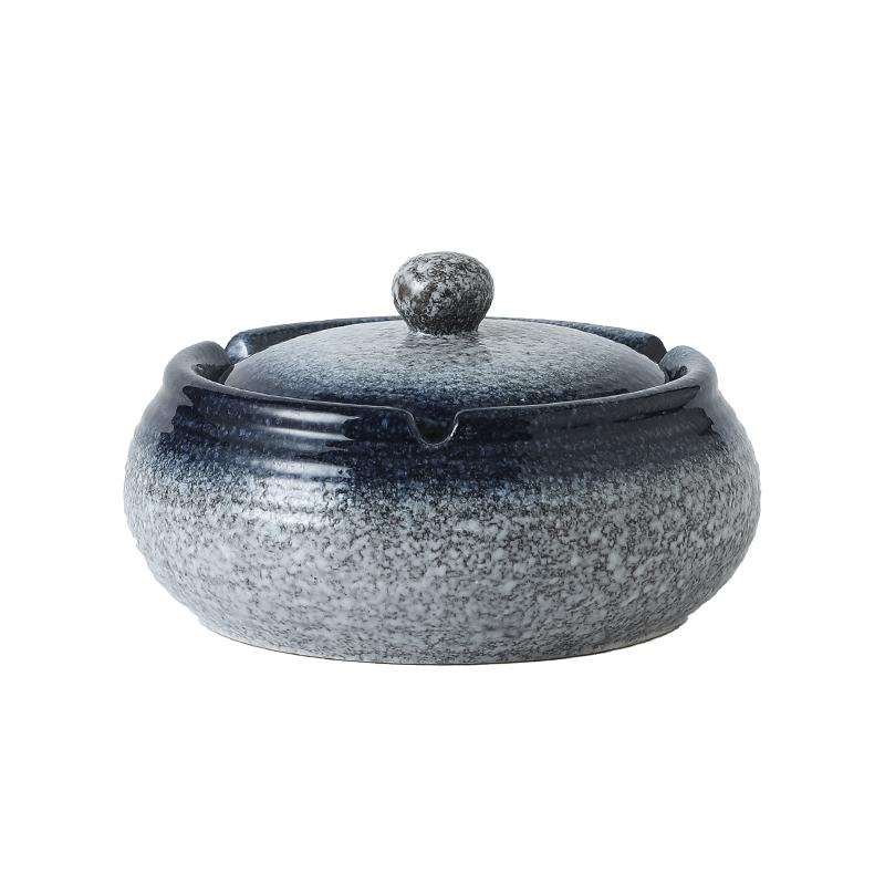 Retro Ceramic Ashtray with Cover Anti-ash Flying Round Cigarette Butts Cylinder Home Decoration Accessories Ceramic Ashtray