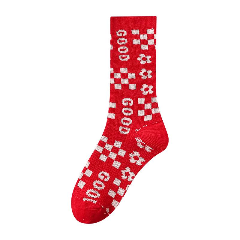 Red Socks for Spring and Autumn, Versatile and Festive for The Zodiac Year, Double-needle, Double-path Women's Mid-calf Pile Socks