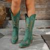Women's Winter Suede Embroidered High Heel Boots Plus Size 43 Chunky Heel Pointed Toe Western Cowgirl Knee-High Boots Fashion