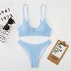 Badeanzug Damen Neckholder Split Dreipunkt einfarbig Spezialstoff Triangel-Bikini-Sets