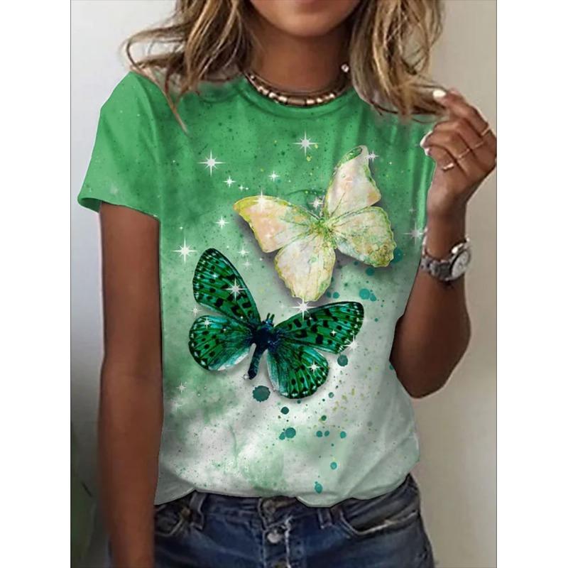 O-Neck 3d Butterfly Print T Shirt Women's T-shirt Summer Fashion Short Sleeve Tops Oversized Summer Top Female Clothing