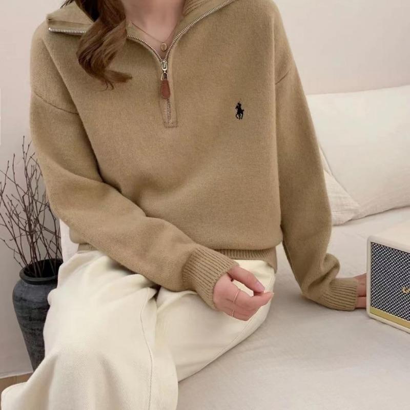 Autumn and Winter Embroidery Pattern Half Zipper Lapel Pullover Sweater Women's Loose Versatile Knitted Sweater Top Women