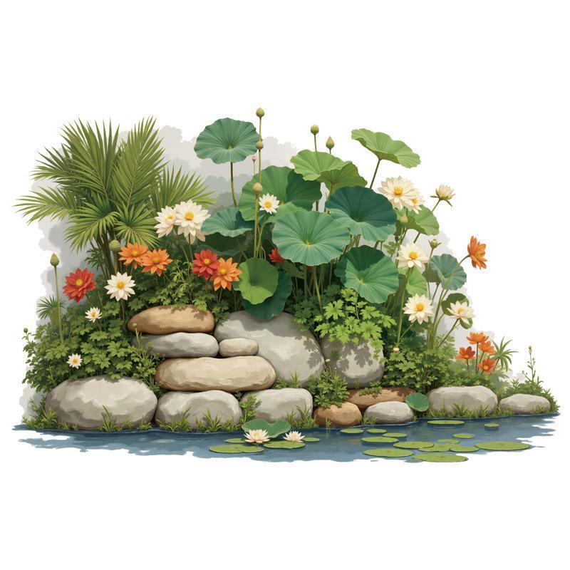Pond Lotus Green Plants Viewing Wall Sticker Self-Adhesive Art Landscape Wallpaper For Living Room Bedroom Home Wall Decor