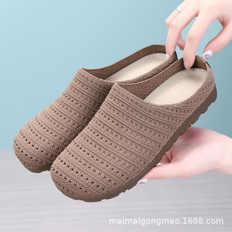 Damen Offene Flache Mules mit Schnallen-Detail im französischen Stil Atmungsaktives Mesh-Obermaterial Niedriger Absatz Zum Hineinschlüpfen Lässige Schuhe