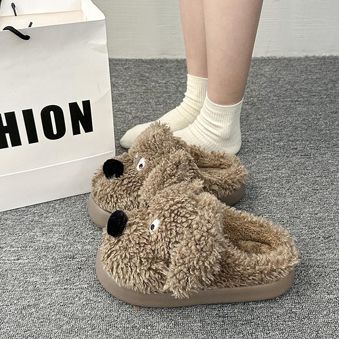 2025 tritt auf Scheiße Gefühl Welpen Baumwollpantoffeln Damen Herbst und Winter neu Indoor Zuhause dicker Boden warm Plüschpantoffeln