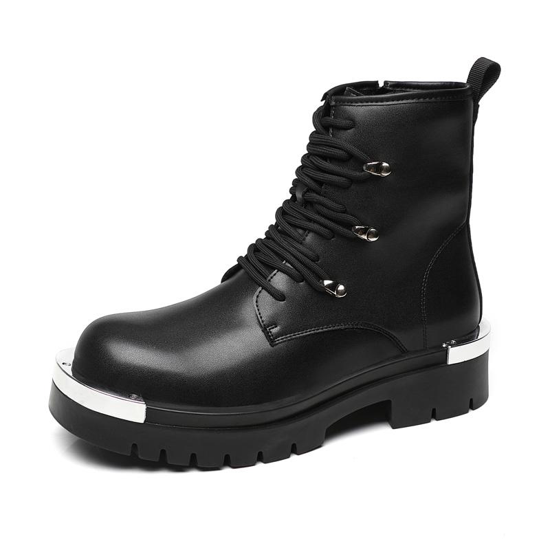 

Винтажные кожаные мужские зимние ботинки, модные мужские ботильоны на толстой подошве на шнуровке, обувь с высоким голенищем, уличные мотоботы, обувь для ходьбы 44