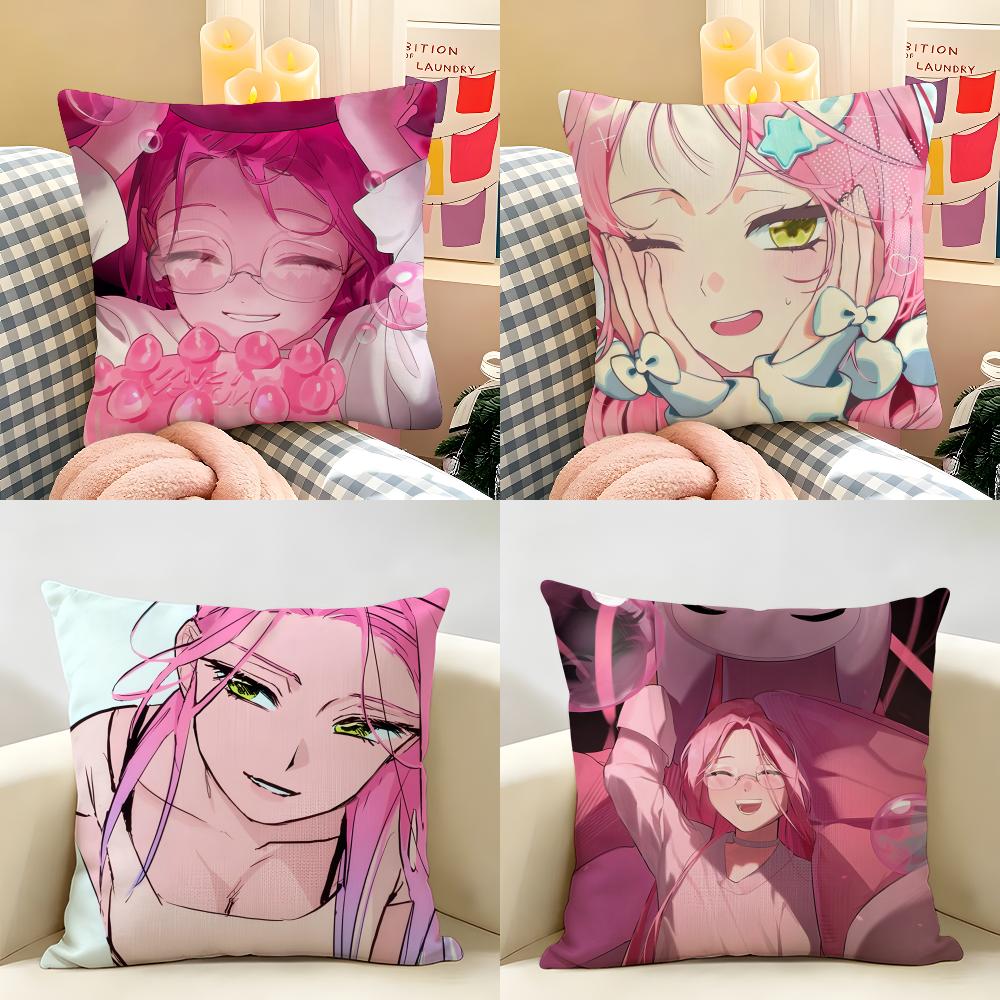 Alien Stage Mizi Anime Girl Pink Cushion Cover Natural Linen Organic Fabric DoubleSided Printing Room Sofa Decor Pillow Case